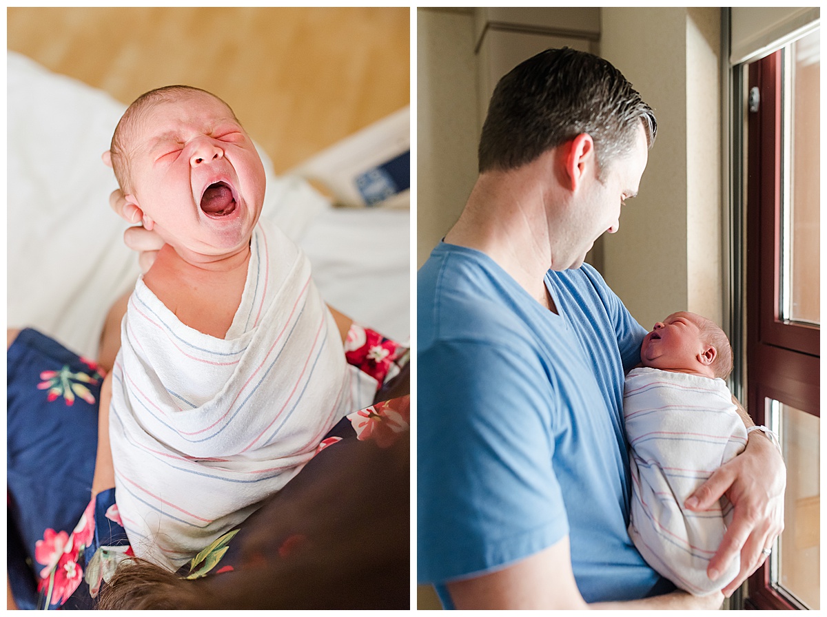 newborn baby yawning during hospital newborn session at Honor Health Scottsdale Shea