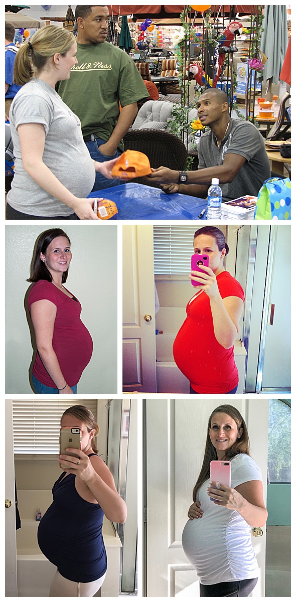 A collage of baby bump photos from Claire's various pregnancies