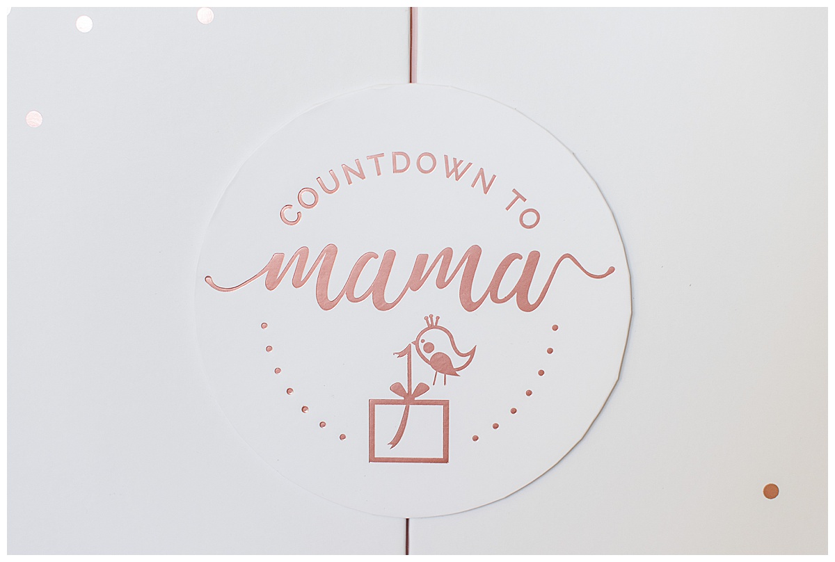 Front of the Countdown to Mama box featuring a close up of the company logo